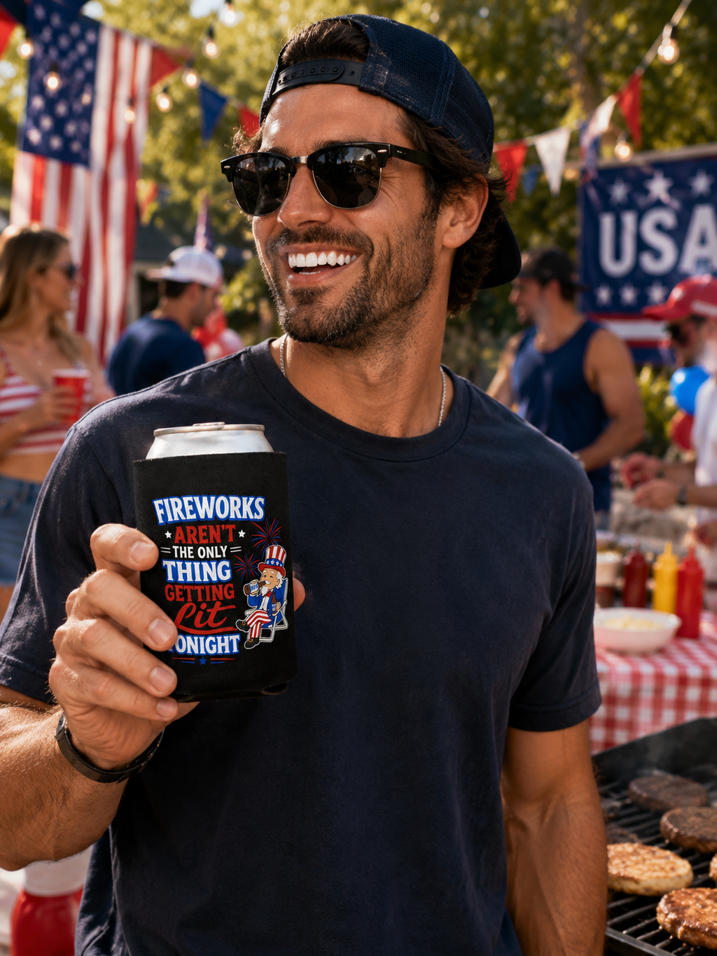 Fireworks Aren't The Only Thing Getting Lit Tonight 4th of July Patriotic Drink Koozie