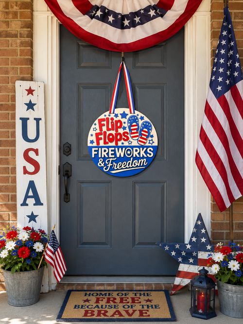 Flips Flops, Fireworks, and Freedom Door Hanger
