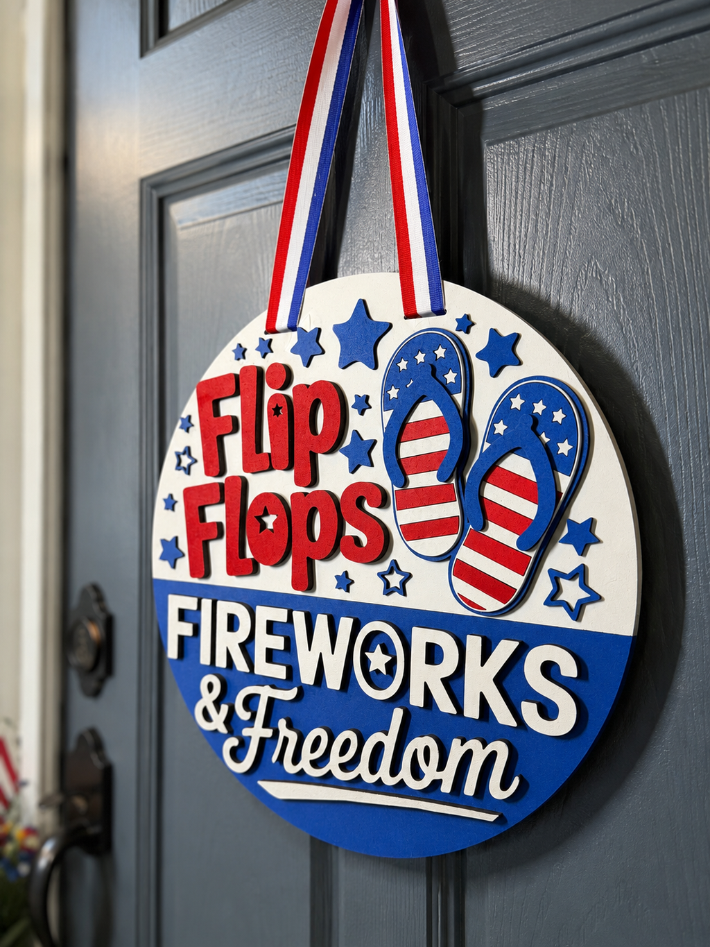 Flips Flops, Fireworks, and Freedom Door Hanger