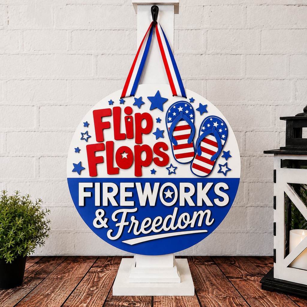 Flips Flops, Fireworks, and Freedom Door Hanger